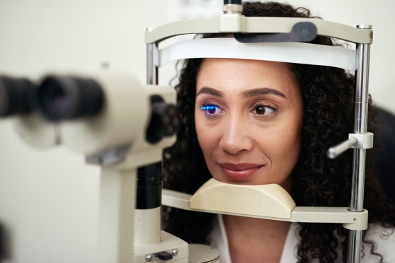 Female adult getting an eye exam