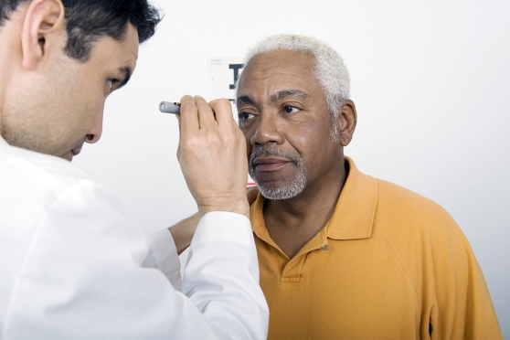 An older man getting his eye pressure checked