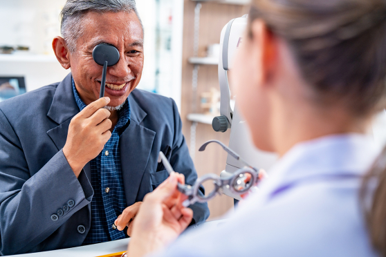 man at eye doctor