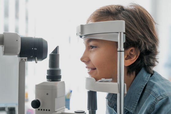 A child with diabetes getting a regular eye exam 