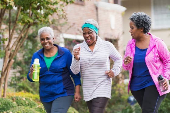 Older adult women moving to lower their blood sugar and help their eyesight