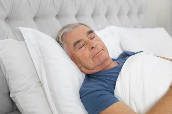 An older man whose sleep position may impact his vision