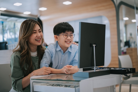 A mom making glasses exciting for her kid 