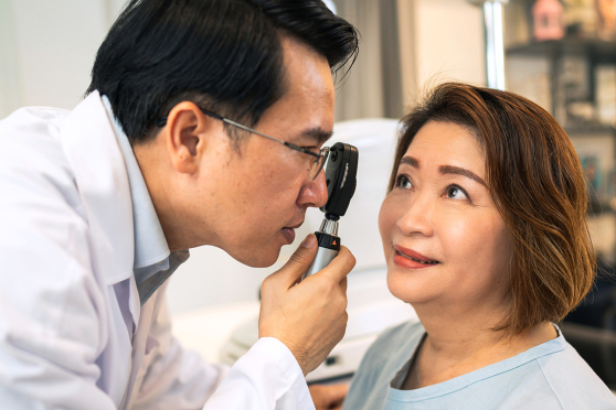 Woman getting an eye exam