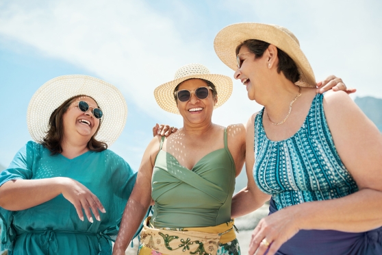 Women laughing outside